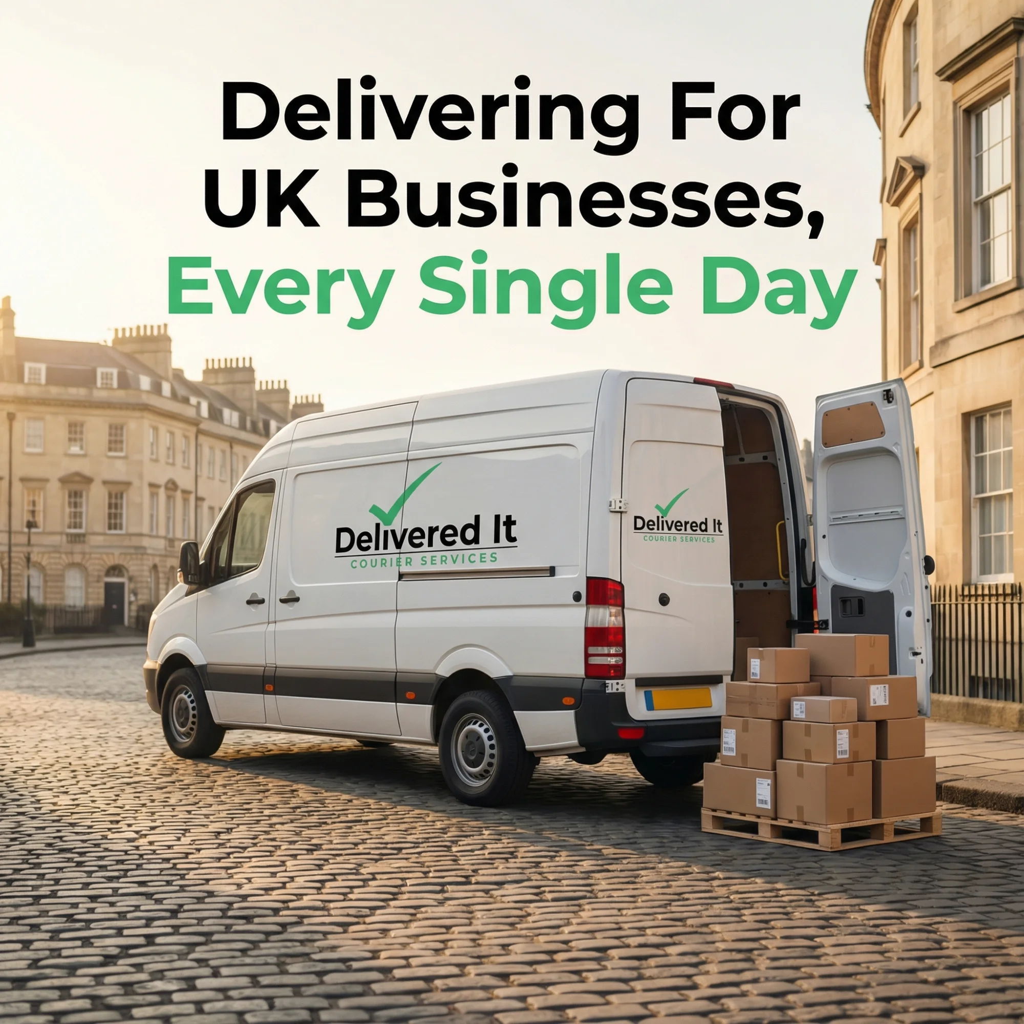 Delivered It branded van with packages